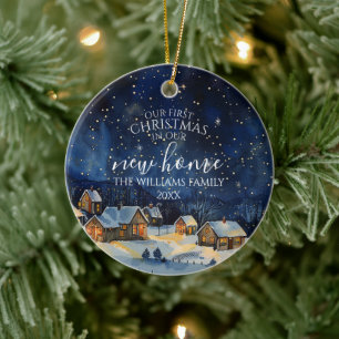 Our First Christmas In Our New Home Rustic Night Ceramic Tree Decoration