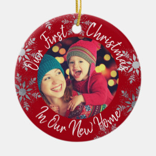 Our First Christmas in our New Home w Photo - Red Ceramic Tree Decoration