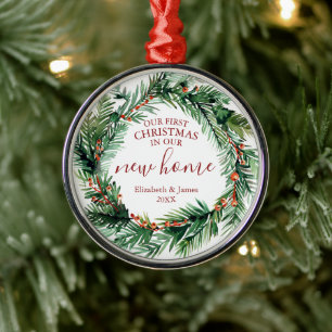 Our First Christmas In Our New Home Wreath Metal Tree Decoration