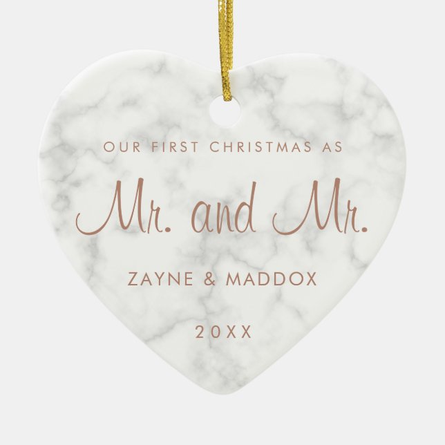 Our First Christmas Marble Rose Gold Gay Ceramic Tree Decoration (Front)