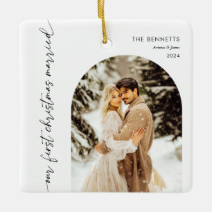 Our First Christmas Maried Couple Photo Newlywed Ceramic Ornament