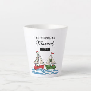 Our First Christmas Married 2025 Cute Nautical Latte Mug