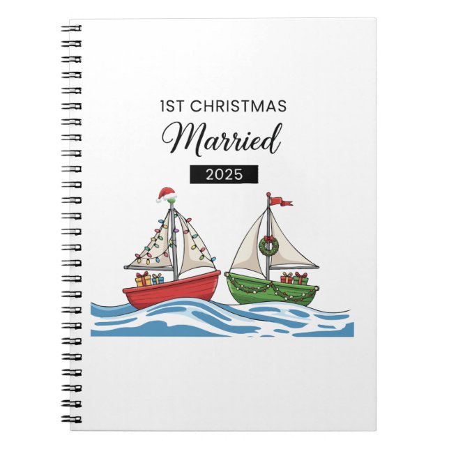 Our First Christmas Married 2025 | Cute Nautical  Notebook (Front)