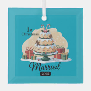 Our First Christmas Married 2025 Festive Cake Ne Glass Tree Decoration
