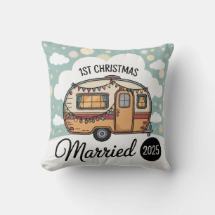 Our First Christmas Married 2025 Retro Camper Cushion