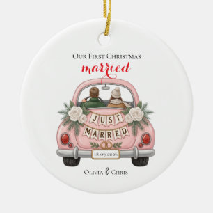 Our First Christmas Married Car Wedding Holiday Ceramic Tree Decoration
