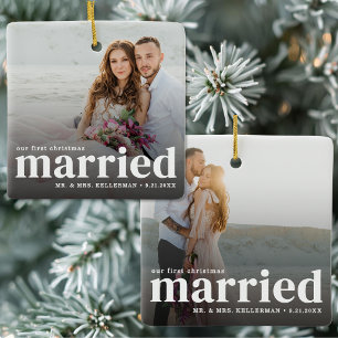 Our First Christmas Married Couple Photo Ceramic Ornament