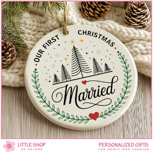 Our First Christmas Married Customisable Photo Ceramic Tree Decoration