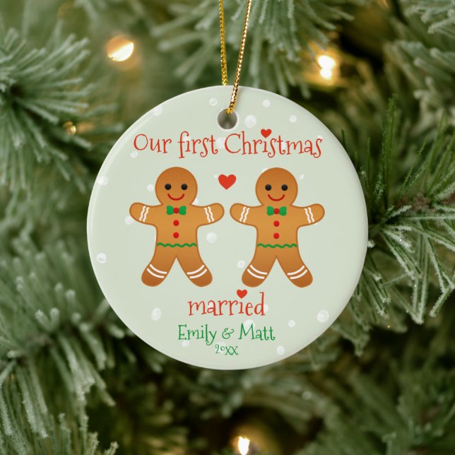 Our First Christmas Married - Cute Gingerbread Men Ceramic Tree Decoration (Tree)