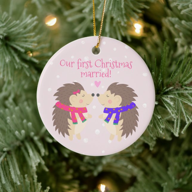 Our first Christmas married! Cute Hedgehogs Ceramic Tree Decoration (Tree)