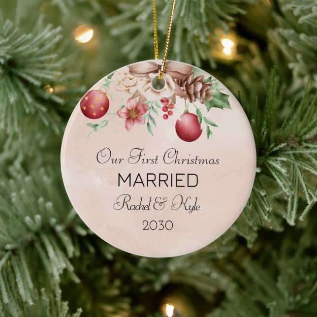 Our First Christmas Married  Engaged Floral  Ceramic Tree Decoration (Tree)