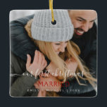 Our First Christmas Married Hand Lettered Photo<br><div class="desc">Our First Christmas Married Couple Hand Lettered Photo Template Ornament with your name and picture makes a perfect Personalised Christmas Gift for newlyweds after their wedding. This modern and elegant photo Christmas ornament makes a great gift for a grandma,  grandpa,  mum or dad.</div>
