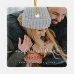 Our First Christmas Married Hand Lettered Photo Ceramic Ornament<br><div class="desc">Our First Christmas Married Couple Hand Lettered Photo Template Ornament with your name and picture makes a perfect Personalised Christmas Gift for newlyweds after their wedding. This modern and elegant photo Christmas ornament makes a great gift for a grandma,  grandpa,  mum or dad.</div>