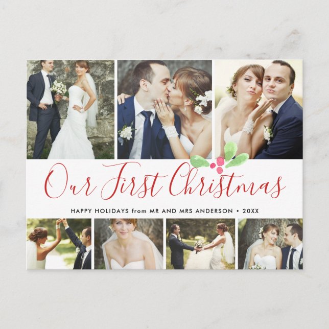 Our First Christmas Married Holiday 7Photo Collage Postcard (Front)