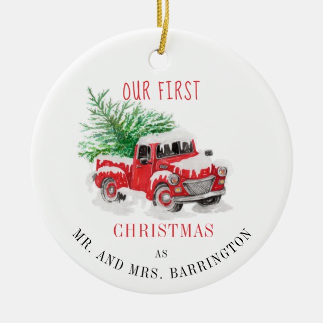 Our First Christmas Married Holiday Keepsake Ceramic Tree Decoration (Front)