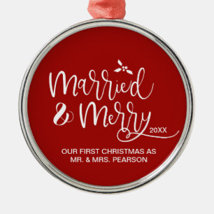 Our First Christmas Married Merry Red Metal Tree Decoration