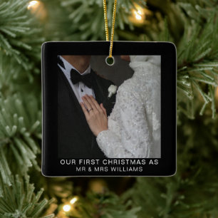 Our First Christmas Married Minimalist Mr and Mrs  Ceramic Ornament