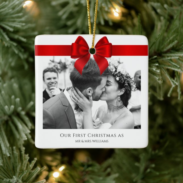 Our First Christmas Married Minimalist Mr and Mrs Ceramic Ornament (Tree)