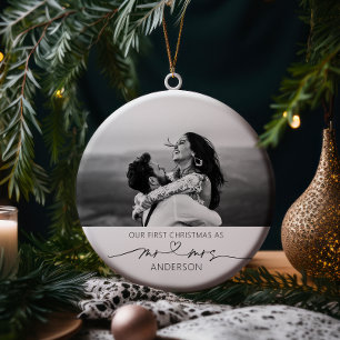 Our First Christmas Married Mr and Mrs Photo  Ceramic Tree Decoration