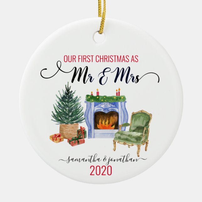 Our First Christmas Married Mr Mrs Home Ceramic Tree Decoration (Front)