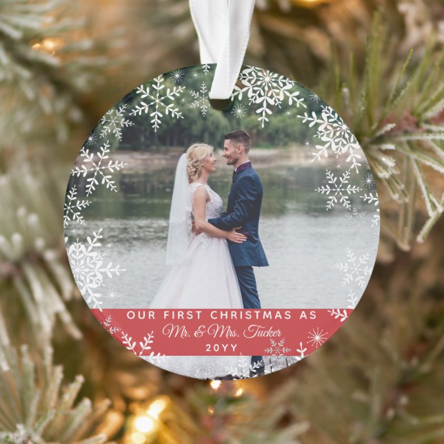 Our First Christmas Married Mr. & Mrs. Snowflakes Ornament (Tree)