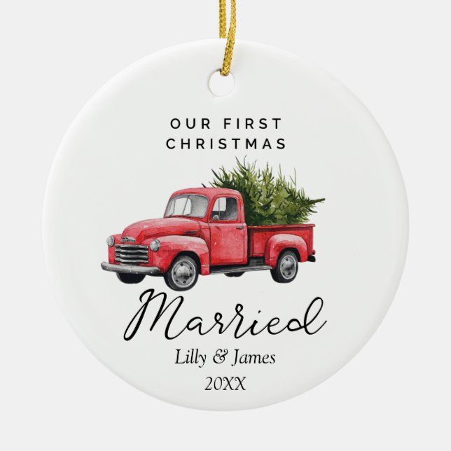 Our First Christmas Married Personalised Couple Ceramic Tree Decoration (Front)