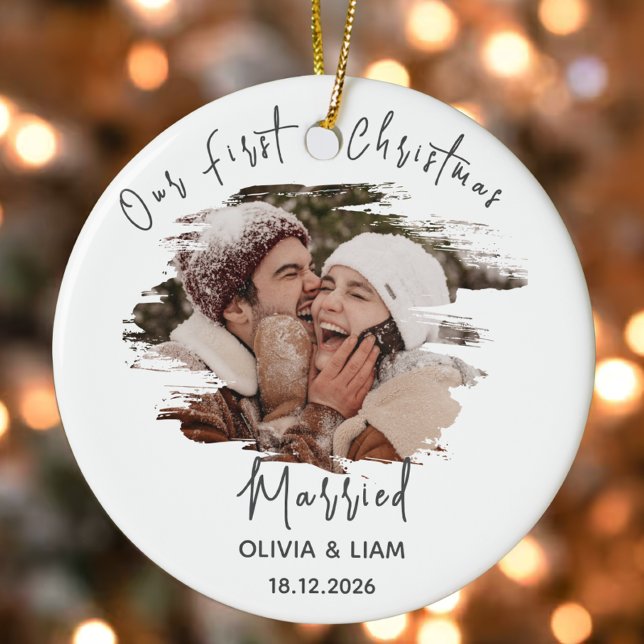 Our First Christmas Married Personalised Newlyweds Ceramic Tree Decoration (Creator Uploaded)