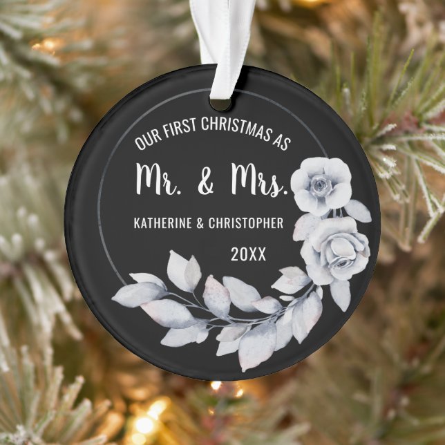 Our First Christmas Married | Silver Rose Ornament (Tree)