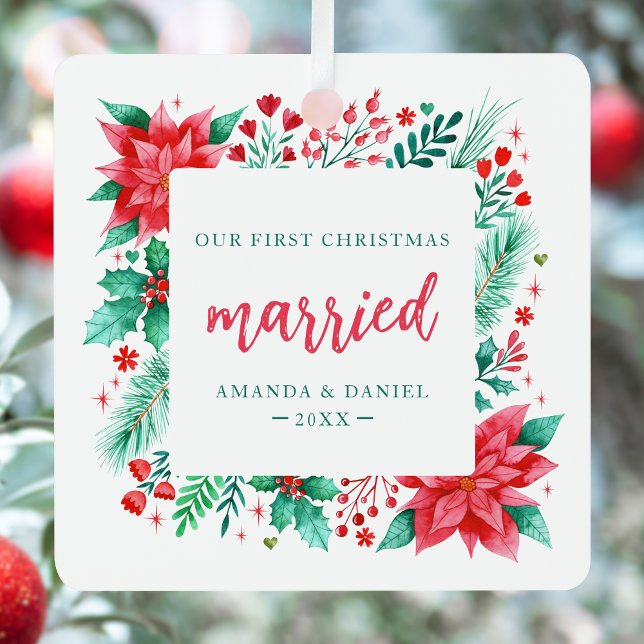 Our First Christmas Married Watercolor Ornament  (Our First Christmas Married Watercolor Ornament)