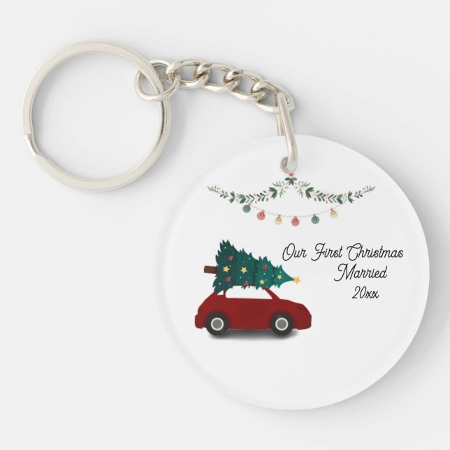 Our First Christmas Married With Christmas Red Car Key Ring (Front)