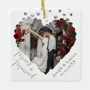 Our First Christmas Merry + Married Ceramic Ornament