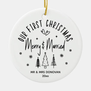 Our First Christmas Merry & Married Holiday  Ceramic Tree Decoration