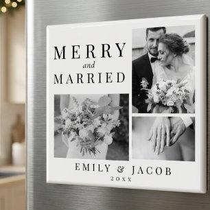 Our First Christmas Merry & Married Photo Modern Magnet