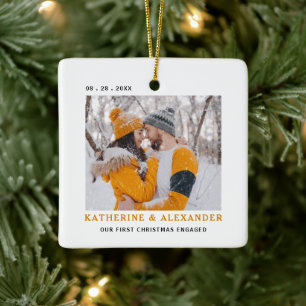 Our First Christmas Minimal Elegant Modern Photo Ceramic Ornament