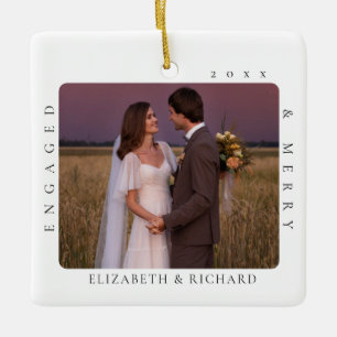 Our First Christmas Minimal Modern Engaged & Merry Ceramic Ornament