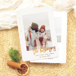 Our First Christmas Modern Married Newlywed Photo<br><div class="desc">Give your Christmas cards a sparkle with real gold, silver, or rose gold foil! Celebrate your first Christmas as newlyweds with this fun photo foil card! The design features “Merry Christmas” and the year running down the left side, leaving the spotlight for your favourite photo. You can use a wedding...</div>