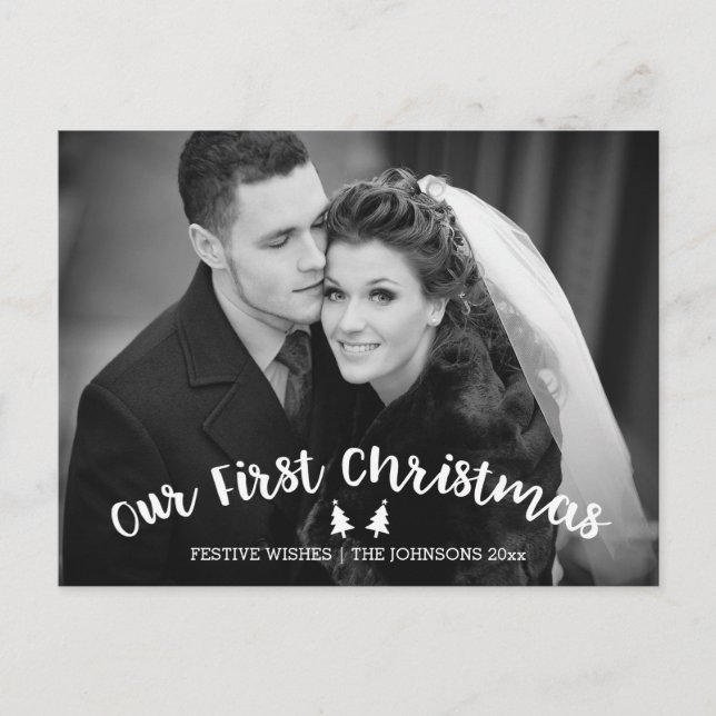 Our First Christmas Modern Photo Postcards (Front)