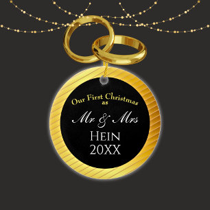 Our First Christmas Mr and Mrs Classy Gold Ceramic Tree Decoration