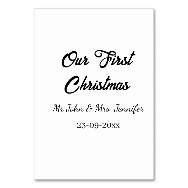 Our first Christmas Mr and Mrs couple name date Table Number (Front)