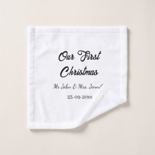 Our first Christmas Mr and Mrs couple name date Wash Cloth