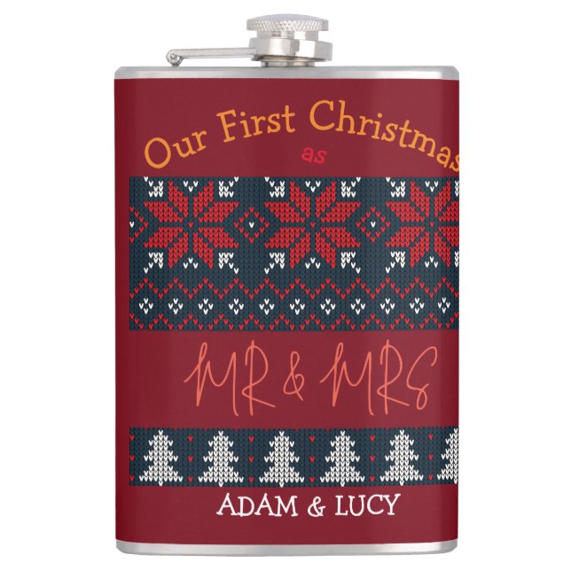 Our first Christmas Mr. and Mrs. /Couple newlywed  Hip Flask (Front)