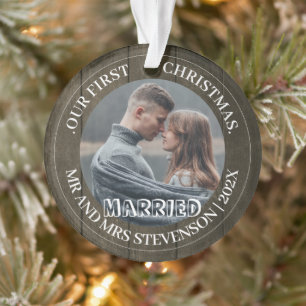 Our first Christmas Mr. and Mrs. elegant 2 Photo Ornament