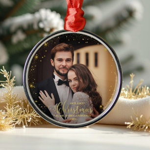 Our First Christmas Mr And Mrs Gilded Couple Photo Metal Tree Decoration