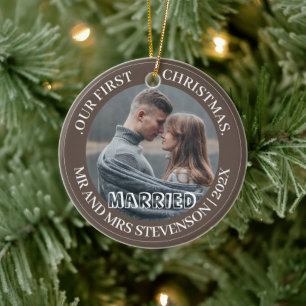 Our first Christmas Mr. and Mrs. newlywed elegant Ceramic Tree Decoration