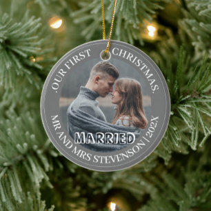 Our first Christmas Mr. and Mrs. newlywed elegant Ceramic Tree Decoration