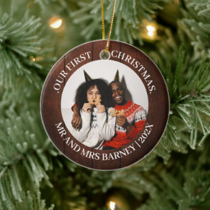 Our first Christmas Mr. and Mrs. newlywed elegant Ceramic Tree Decoration