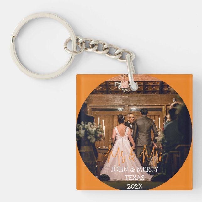 Our first Christmas Mr. and Mrs. newlywed elegant  Key Ring (Front)