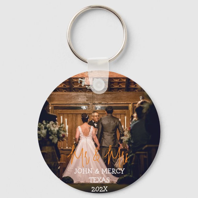 Our first Christmas Mr. and Mrs. newlywed elegant  Key Ring (Front)