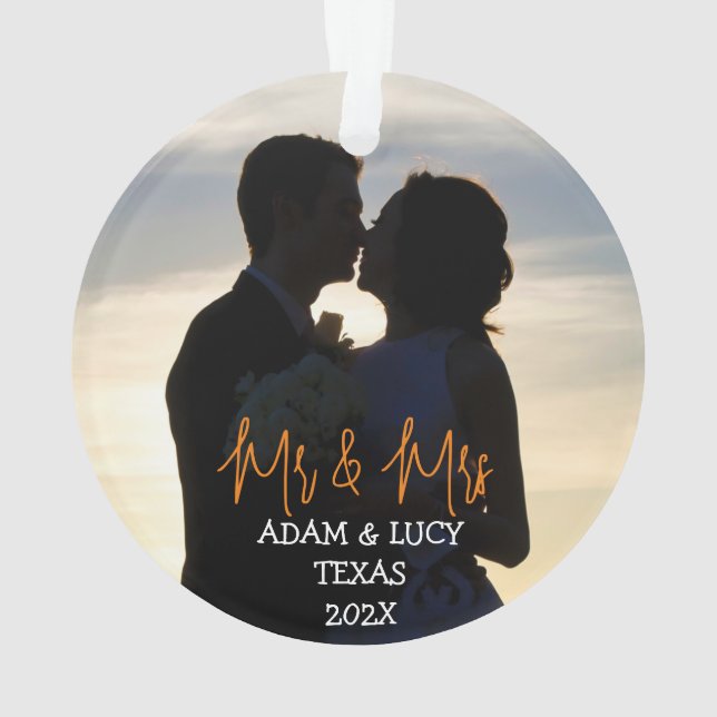 Our first Christmas Mr. and Mrs. newlywed wood  Ornament (Back)