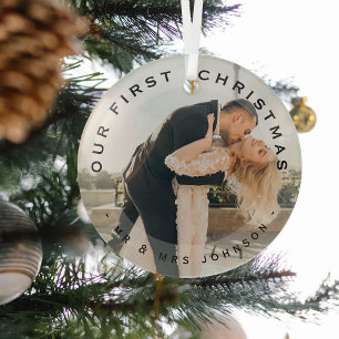 Our First Christmas Mr & Mrs Couple Photo Glass Or Tree Decoration